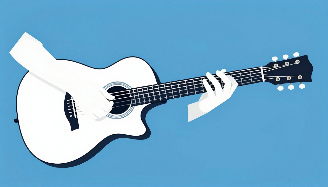A left hand lifting off an acoustic guitar neck mid chord change, fingers repositioning toward a new shape