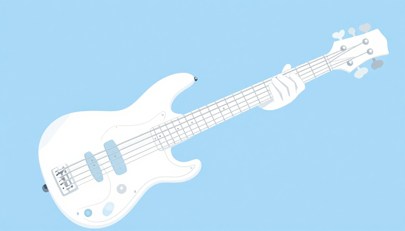 A hand plucking the open low E string on an electric bass guitar close to the bridge