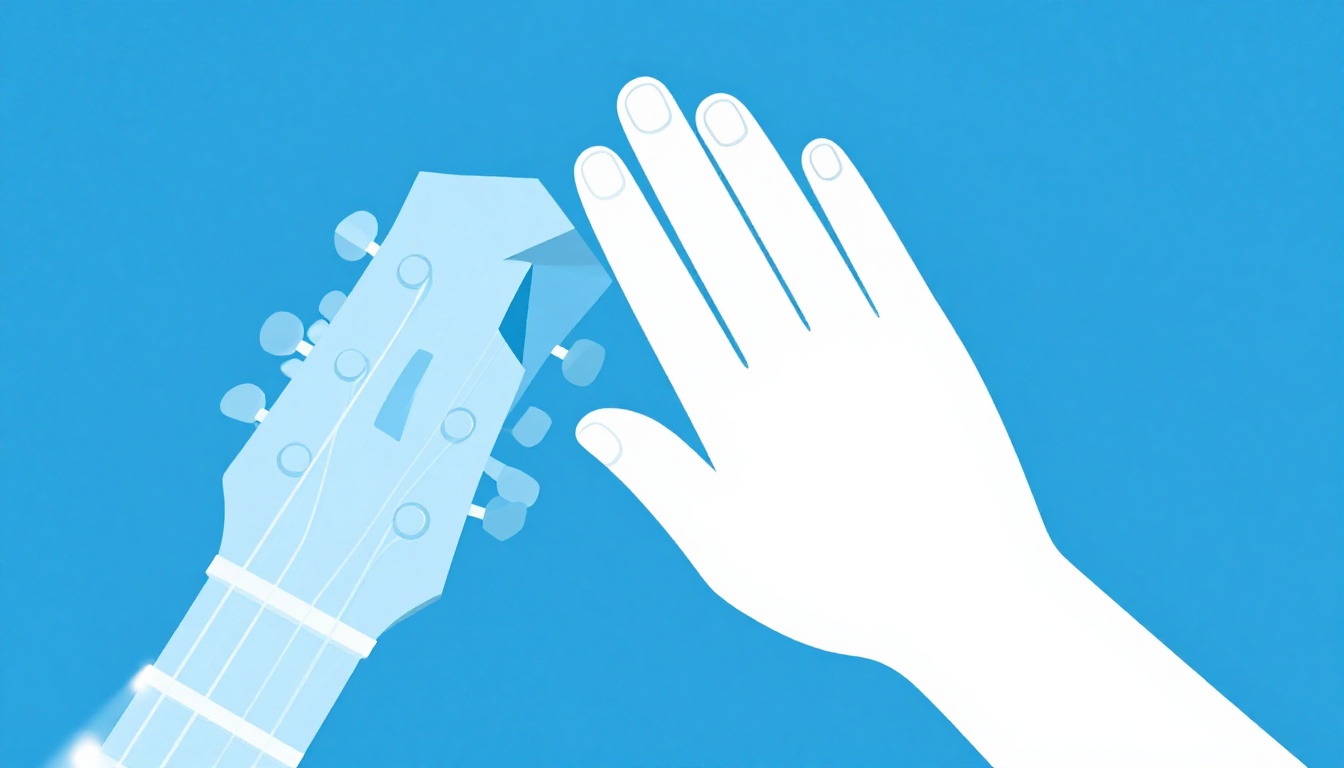 A close-up of a left hand moving between two chord shapes on an acoustic guitar neck, fingers lifting off one shape toward another