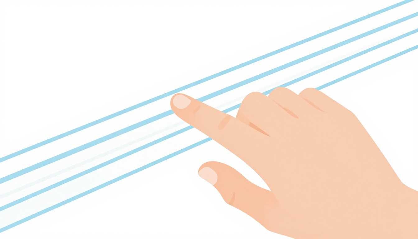 A close-up of a left hand pressing a guitar string with a finger lying flat and touching the string next to it