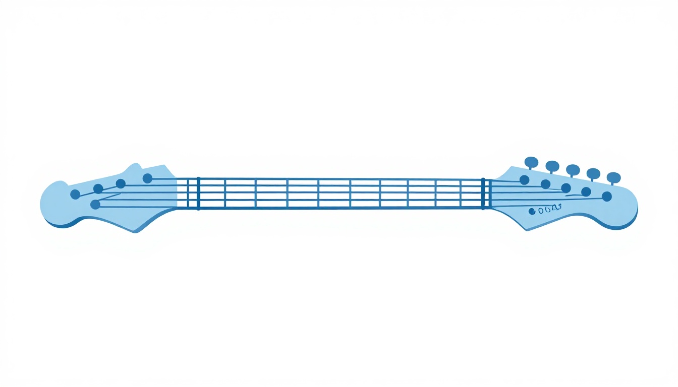 A hand positioned midway up an electric guitar neck fretting notes with only three fingers, no pinky extended