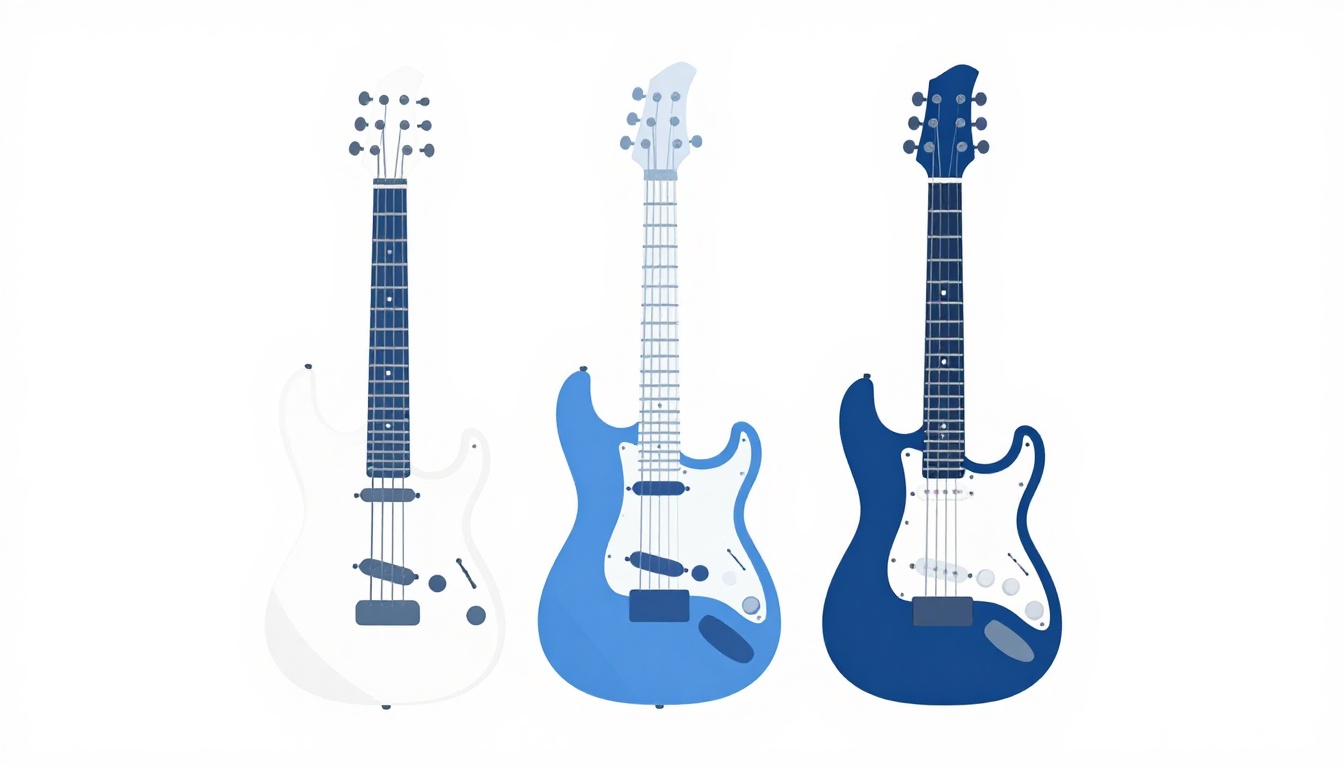 Two electric guitars with different body shapes leaning side by side against a wall