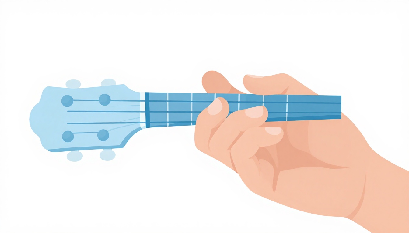 A close-up of a hand fingerpicking an open chord shape on an acoustic guitar, plucking individual strings
