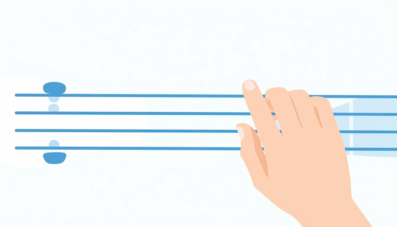A close up of a left hand fretting a two-finger power chord shape low on an electric guitar neck