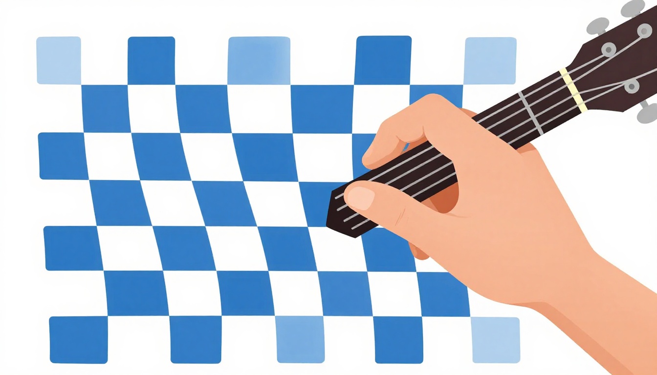 A close up of a hand fretting a single note near the middle of an acoustic guitar's fretboard