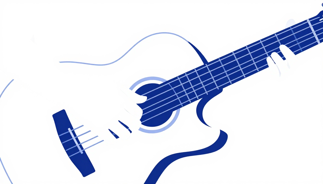 A close-up of a hand fingerpicking an open chord shape on an acoustic guitar, fingers plucking individual strings