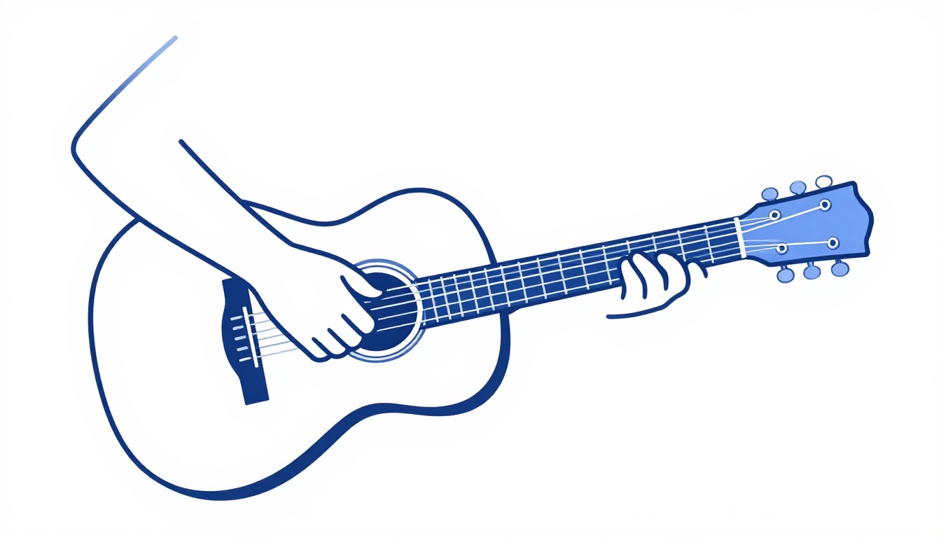 A hand clamping a capo onto the first fret of an acoustic guitar neck