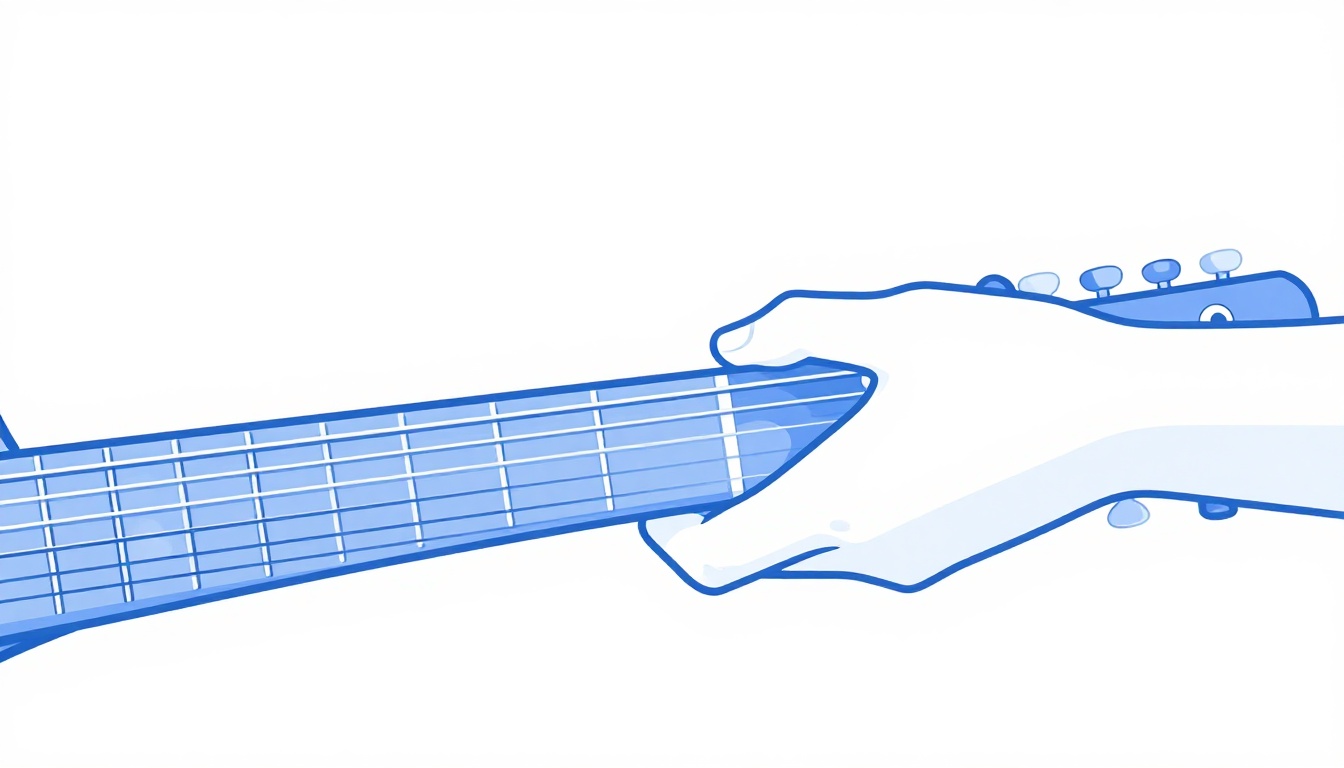 A close up of a hand clamping a capo onto the sixth fret of an acoustic guitar neck