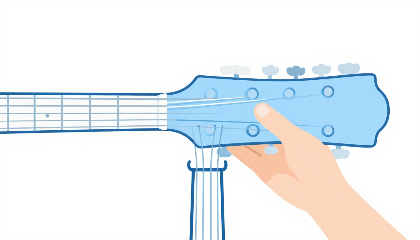 A hand adjusting a capo positioned just behind a fret on an acoustic guitar neck