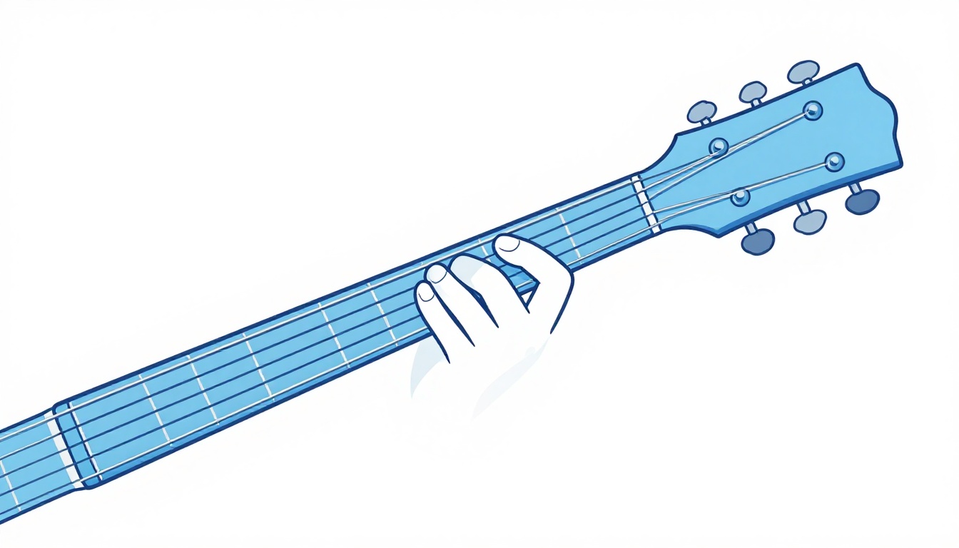 A hand clamping a capo onto the neck of an acoustic guitar