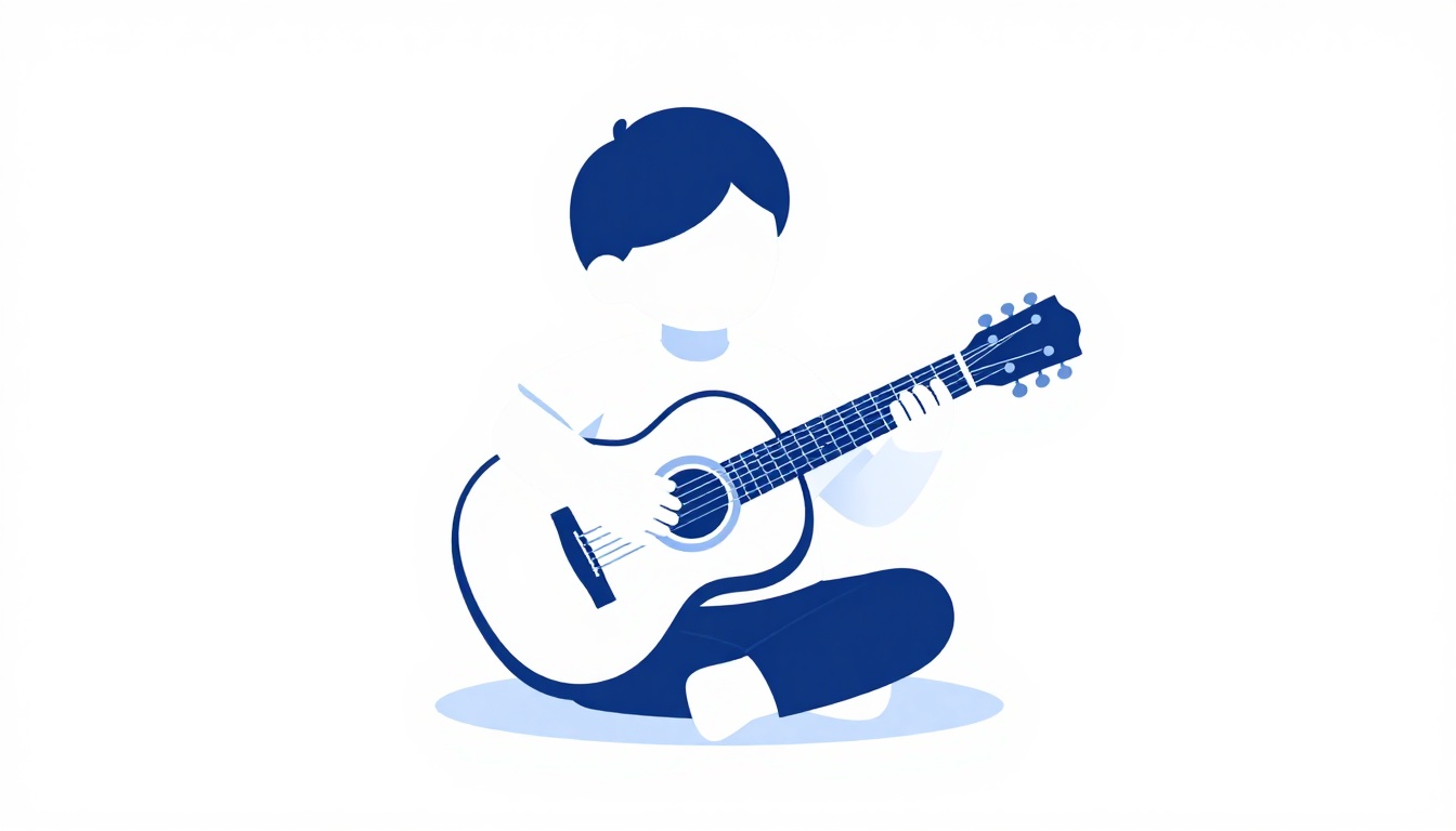 An adult and a child sitting together with an acoustic guitar